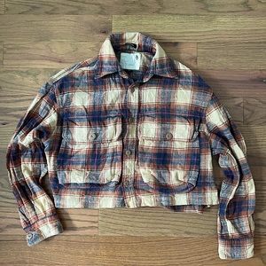 R13- Cropped oversized plaid cotton flannel